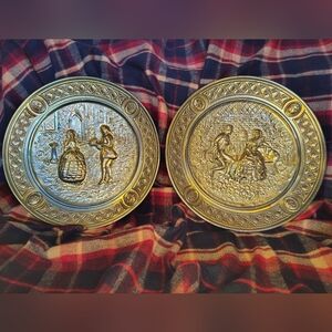 Vintage Brass Lombard England Plates, Lovers Scene, Wall Decor